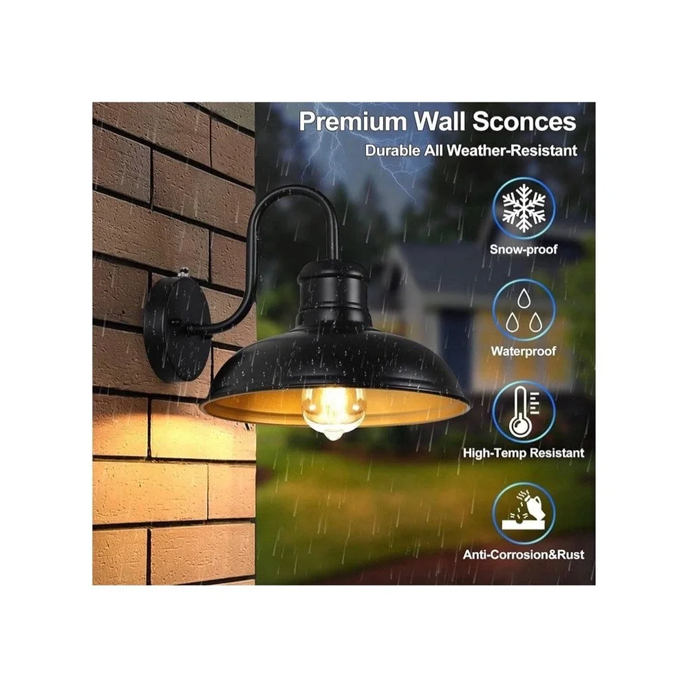 2 Pack Outdoor Wall Light, Dusk to Dawn Gooseneck Barn Light, Farmhouse Outside